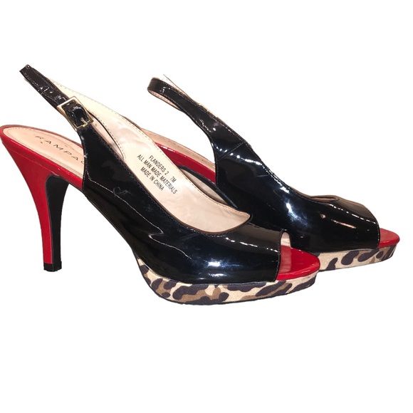 Rampage Flanders Sling Backs Red, Black And Leopard Print 4” Women’s Heels Sz 7 - Picture 5 of 15
